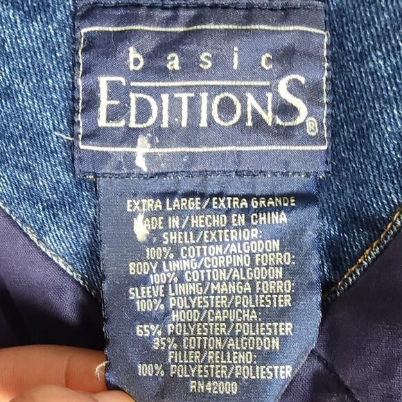 Basic Editions Men's Vtg 90s XL Denim Distressed Colorblock Bomber Jacket - Picture 6 of 16